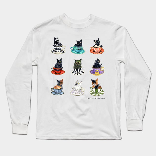 Teacup Meownsters Long Sleeve T-Shirt by Clockwork Art